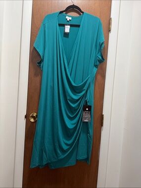 Avenue Teal Draped Midi Dress